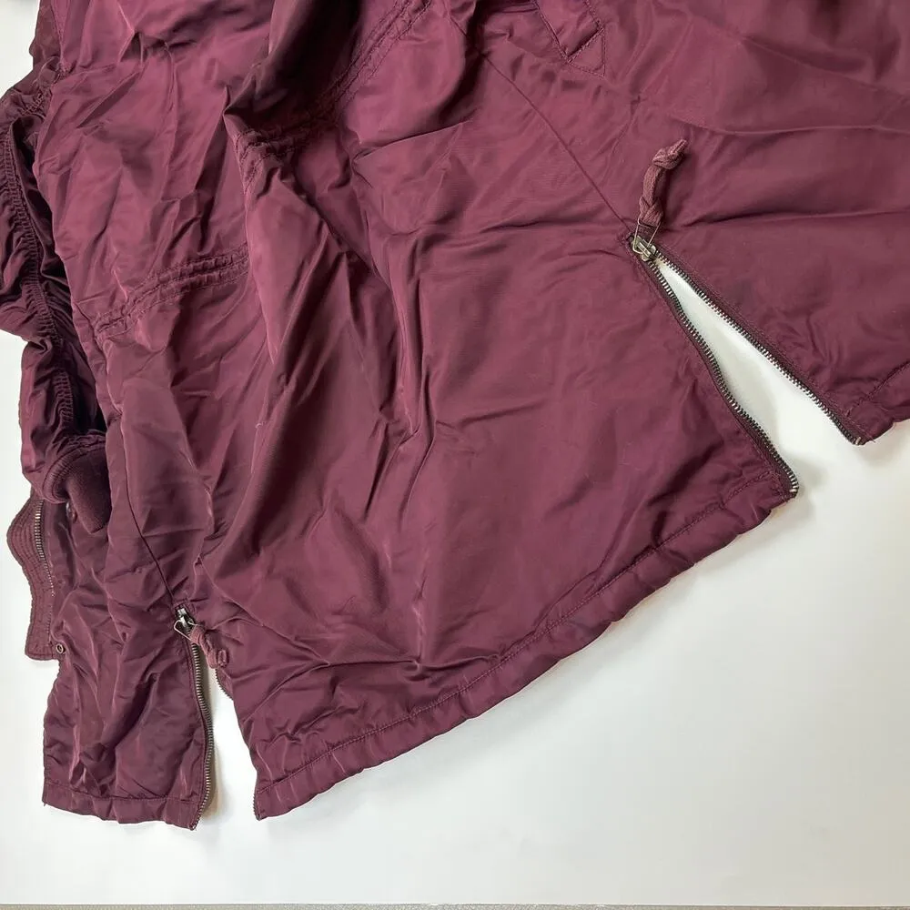 Abercrombie & Fitch Womens Maroon Red Fur Trim Hooded Lined Parka Jacket Size XS - Image 11