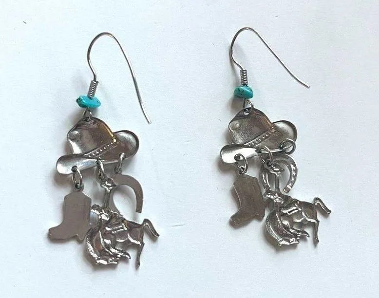 Cowboy western turquoise dangle earrings - Image 3