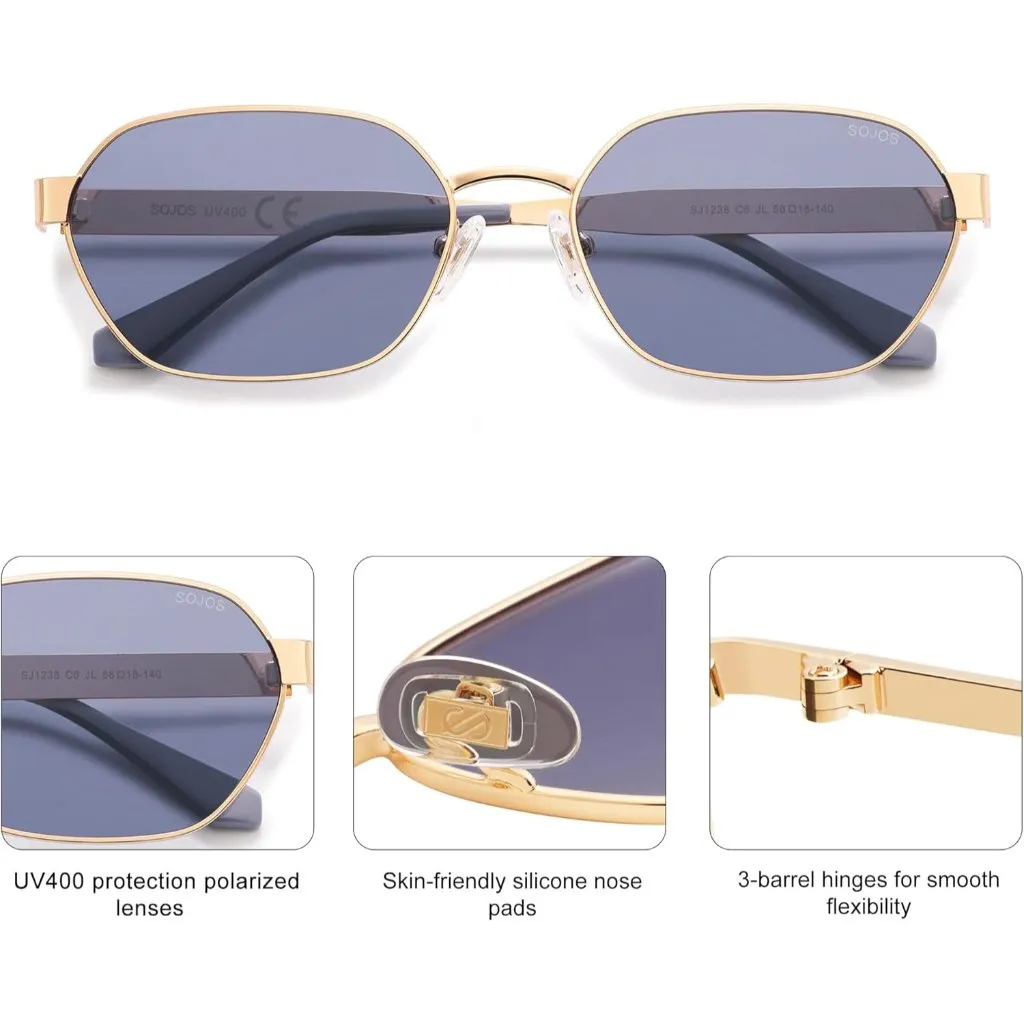 Unisex Gold/Purple Trendy Hexagon Sunglasses for UV400 Retro Rectangle Shades Gold - Image 3