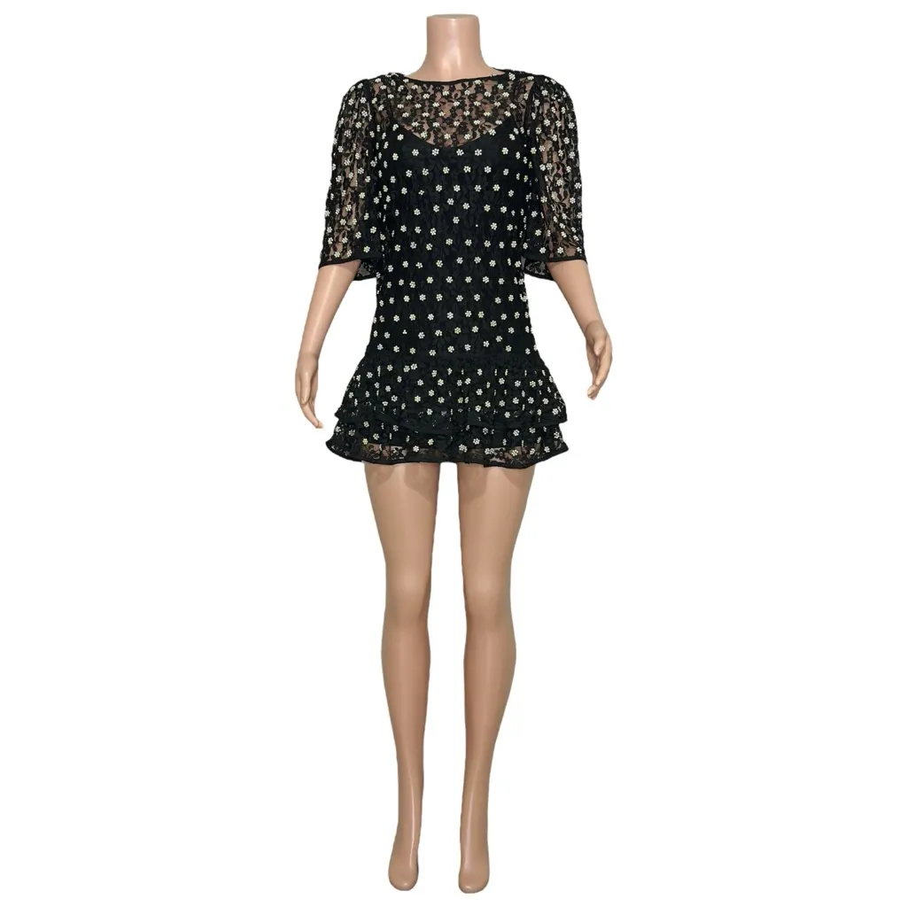 LOVERS + FRIENDS Livia Pearl Trim Mini Dress, Black, XS - Image 12