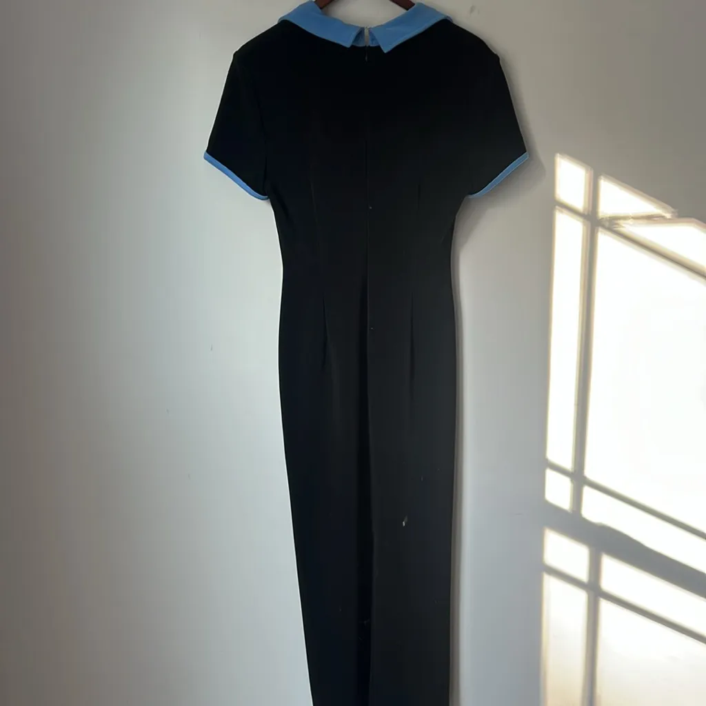 Vintage Joseph Ribkoff Black Blue Collar Form Fitting Maxi Dress Size 8 ! - Image 6