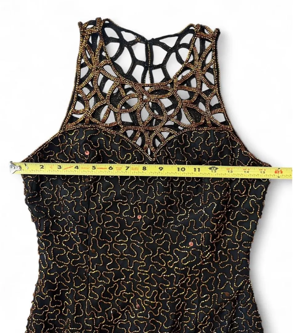 Scala Silk Beaded Vintage Cocktail Dress Medium - Image 10