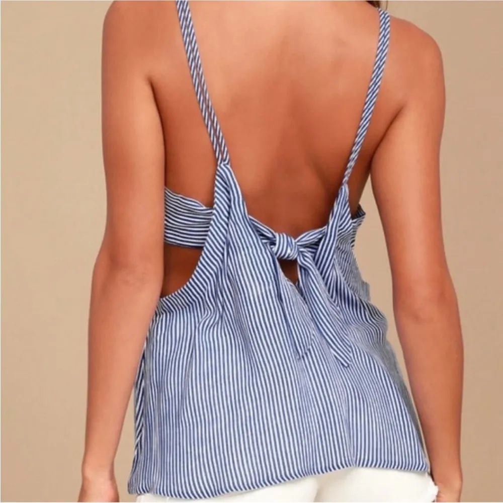 NWT, Lulu’s Adrift Navy Blue and White Striped Tank Top, Sz S - Image 2
