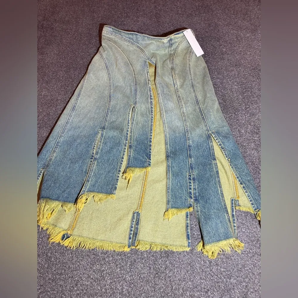 $450 NEW WITH TAGS EB DENIM Split Denim Midi Skirt‎ ( S ) Blue - Image 5