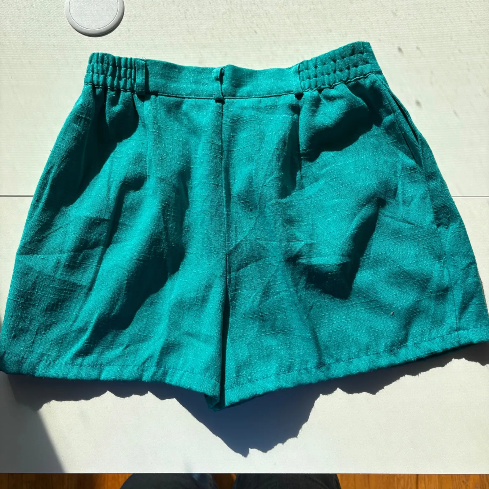 Vintage Teal High‎ Waisted Pleated Shorts Women's Size 6 Casual Summer Beach Green - Image 2