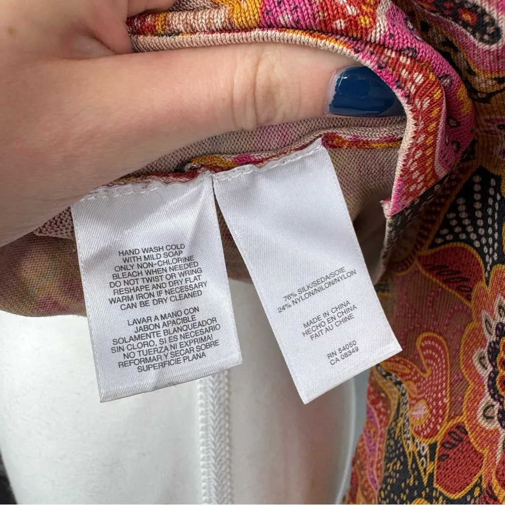 Jones New York Signature Paisley Boat Neck Dolman Sleeve Top Silk Y2K Boho 70s L - Image 5