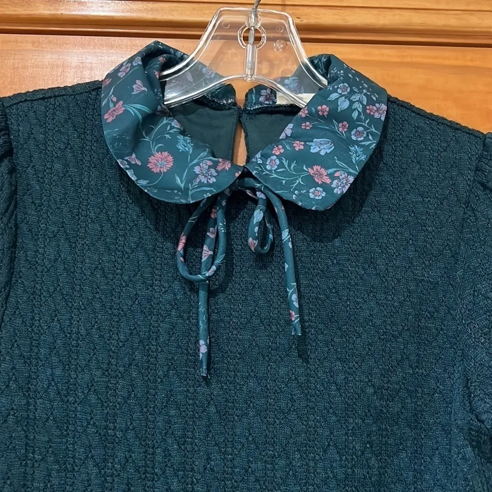 Green Floral Knit Sweater Dress - Image 3