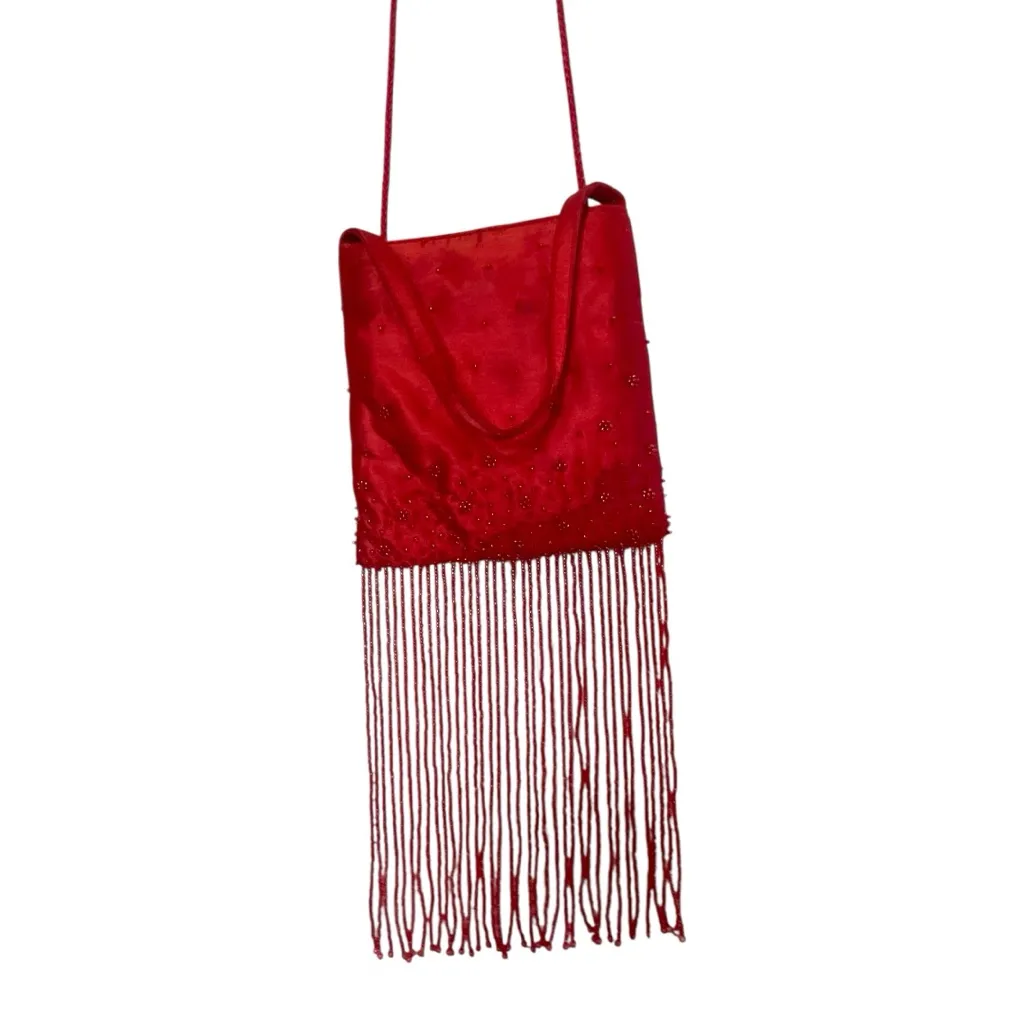 Vintage Designer Meg Christopher Beaded Tassle Evening Bag with Crossbody Strap - Image 5