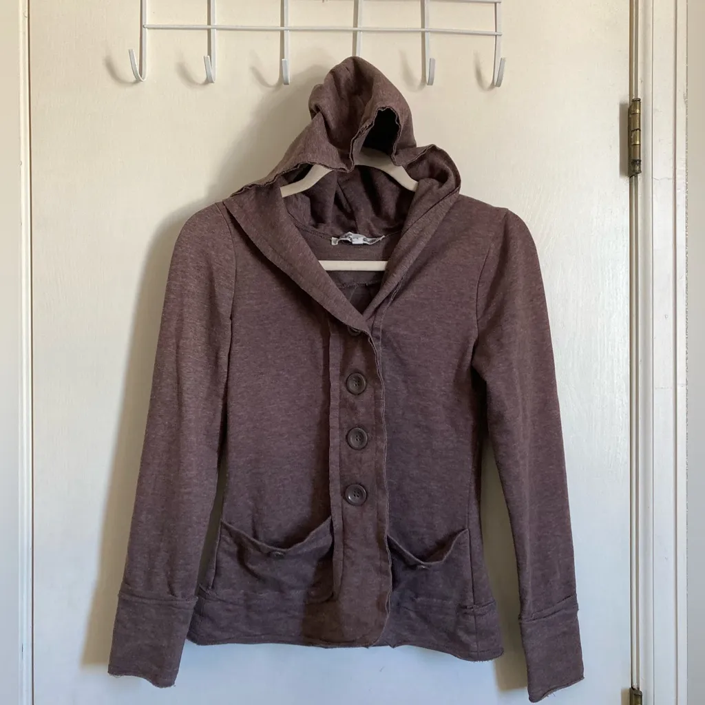 🌞Annabella Mauve Button Front Hooded Lightweight Jacket #S Purple - Image 2