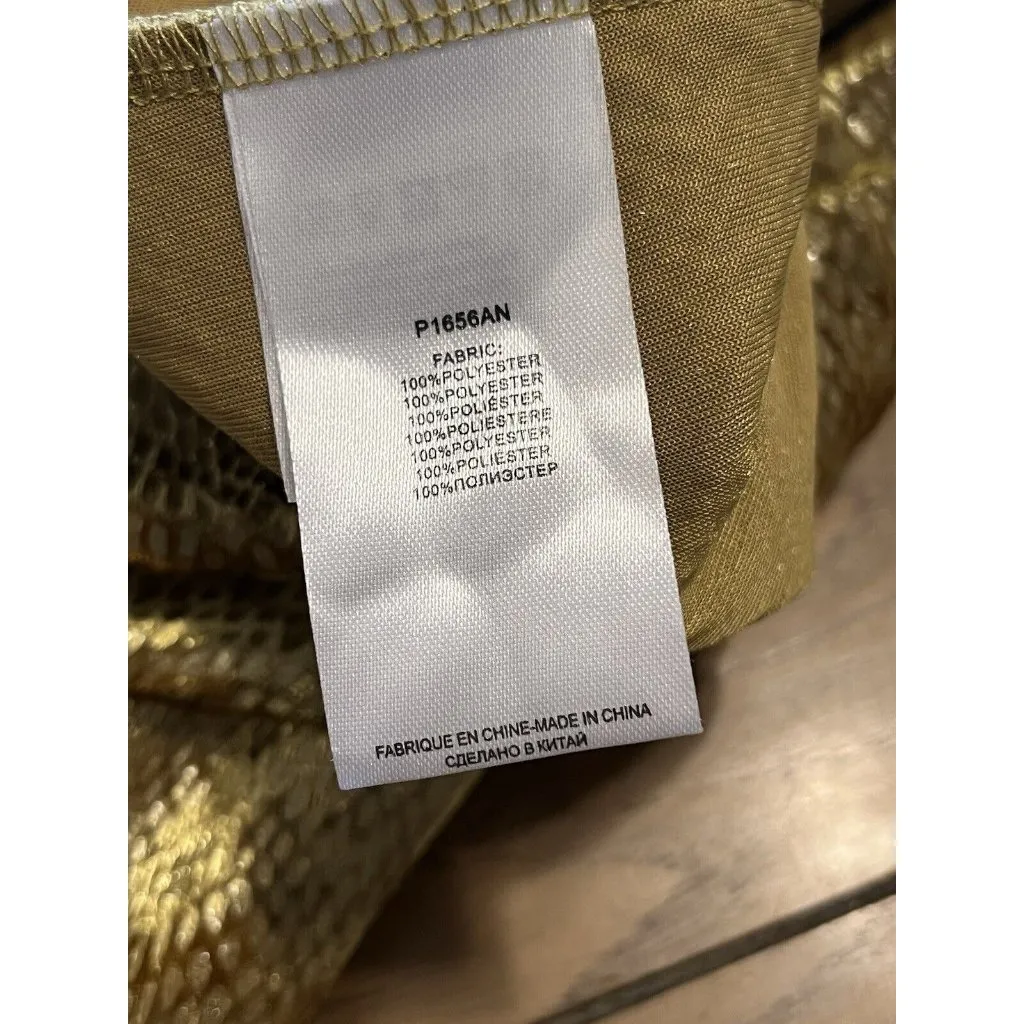 Molly Bracken Shiny Gold Dress Long Sleeve Round‎ Neck Zip Back Size Small Sexy - Image 10