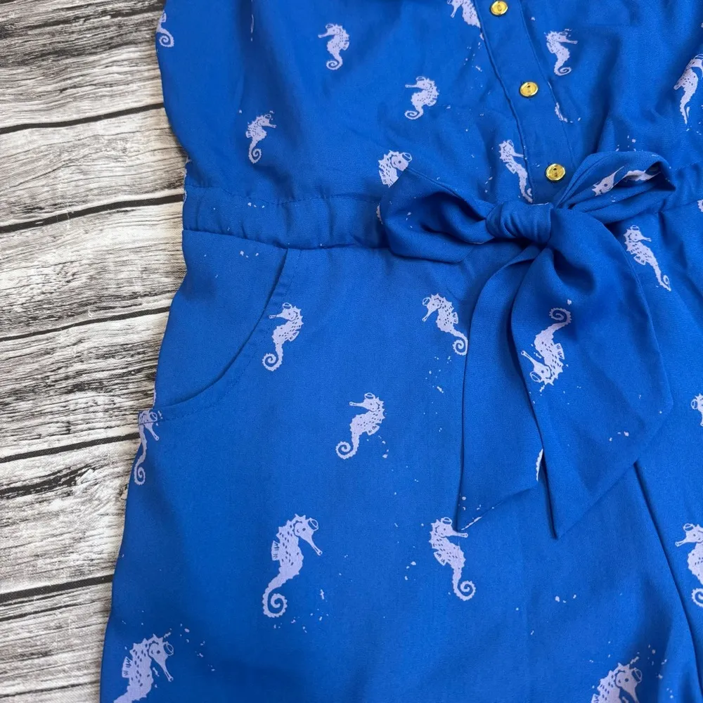 L'Amour Nanette Lepore Women's Seahorse Romper Blue White S SM Small Camisole - Image 7