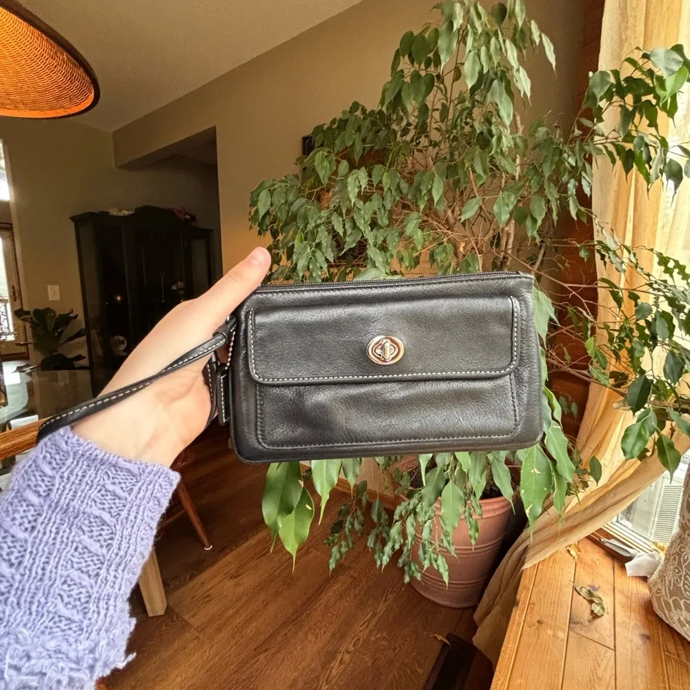 Coach Black Leather Mini Wristlet Bag - Image 2