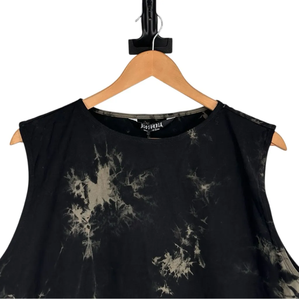 Disturbia Erosion Tie Dye Sleeveless Tee in Black/Green size 16 NWT 100% Cotton Black - Image 4