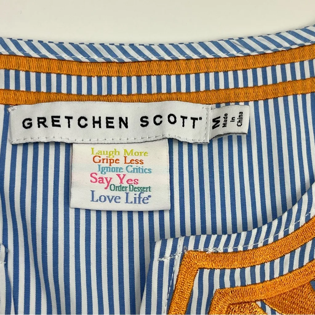 Gretchen Scott Tunic The Reef Embroidered Top Blue Sea Coral Stripe Medium *FLAW - Image 3