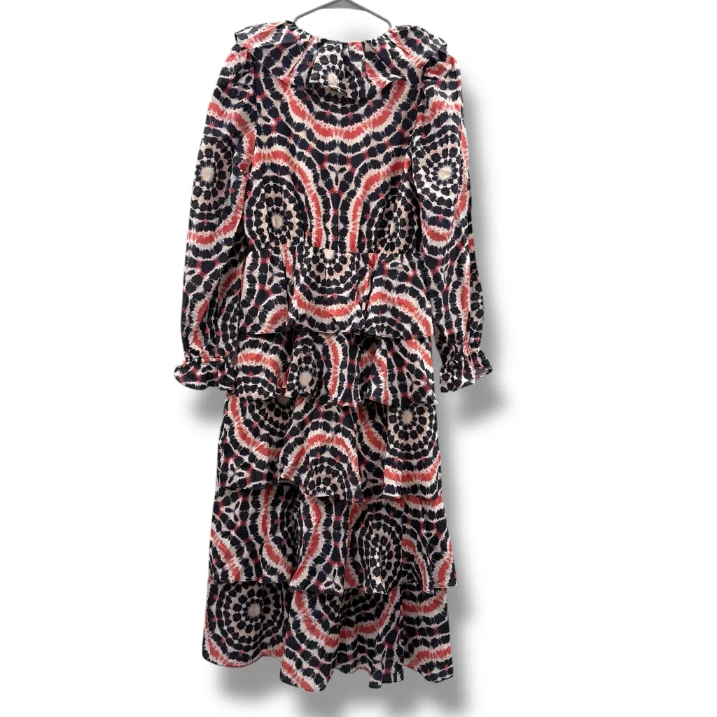 Marie Oliver Blythe Tie-Dye Ruffle Tiered Long‎ Sleeve Midi Dress Sz S NEW - Image 5