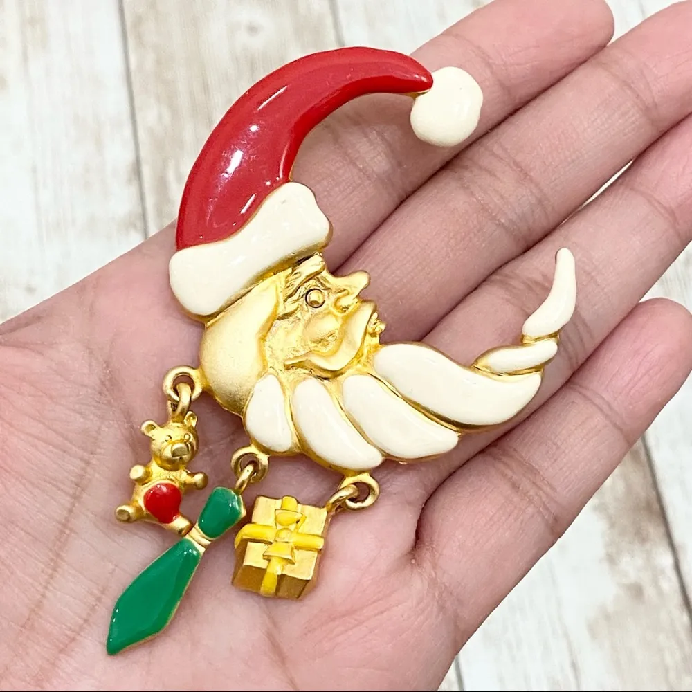 Rare Enamel Crescent Santa Christmas Brooch - Image 2