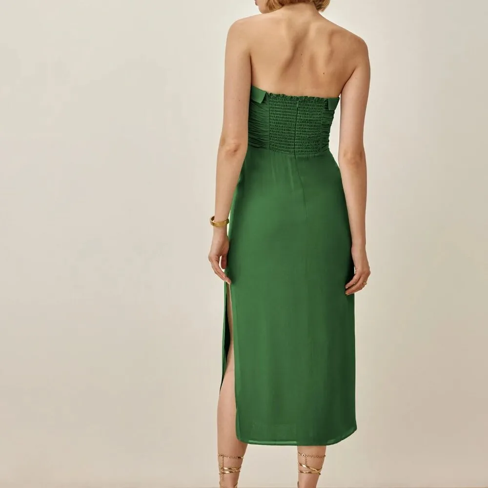 Reformation Lore Ruched Strapless Midi Dress in Kelly Green size 8 - Image 2
