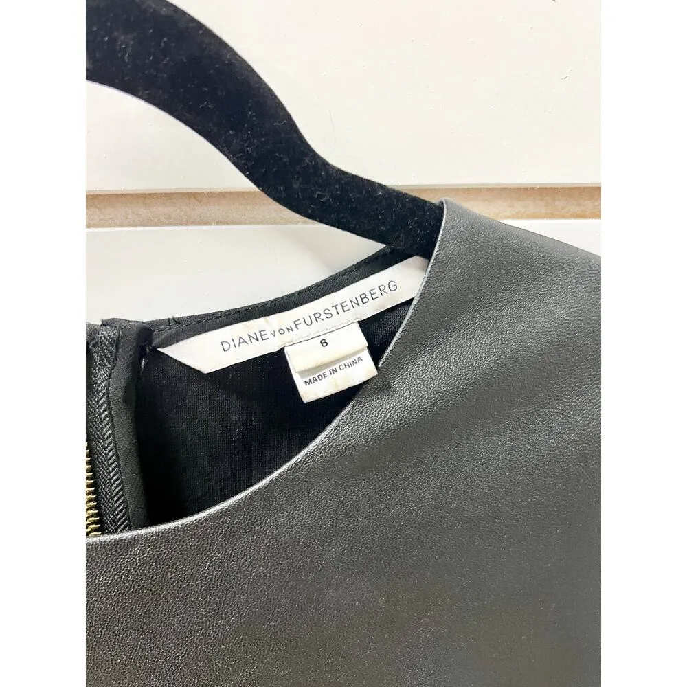 Diane Von Furstenberg Jeannie Sleeveless Faux Leather Combo Mini Dress Black 6 - Image 4