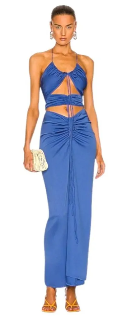 Christopher Esber Dress Women 4 Blue Multi Panel Disconnect Ruched Halter Maxi - Image 1