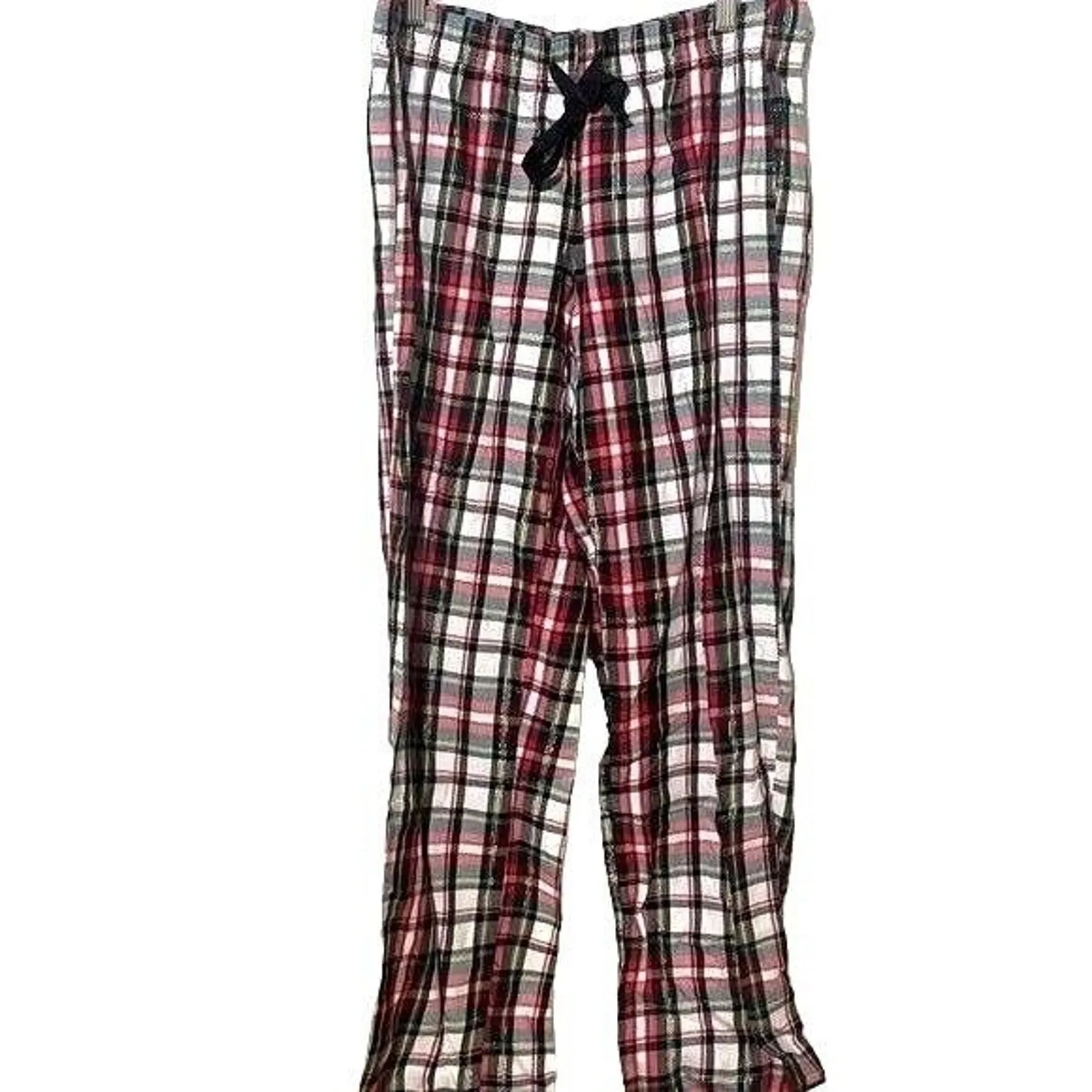 Victoria’s Secret Small Pajama Pants Plaid Red Black White Ribbon Tie - Image 2