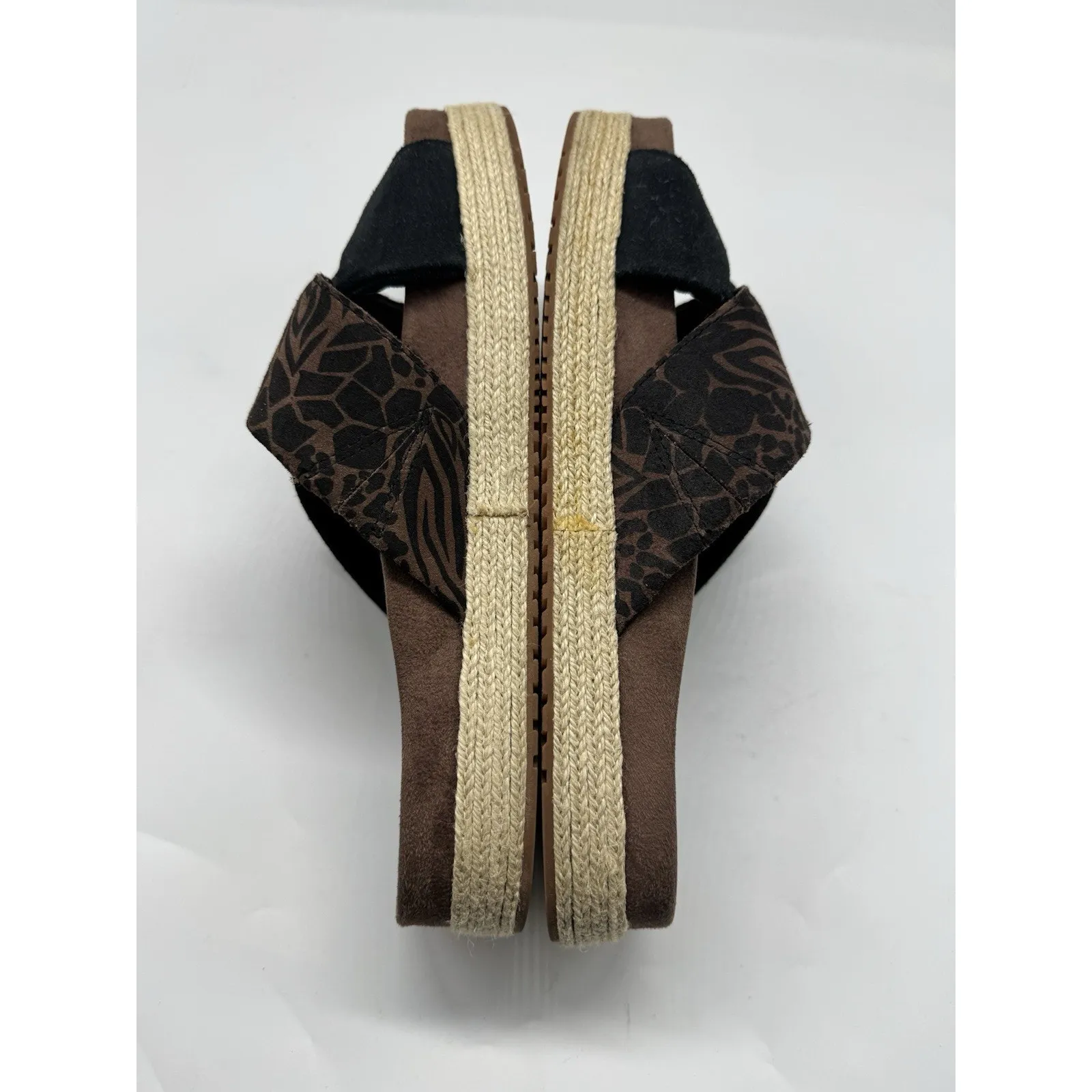 Tom’s Paloma Sandals Brown Black Platform Espadrille Leather Slides Womens Sz 9 - Image 9