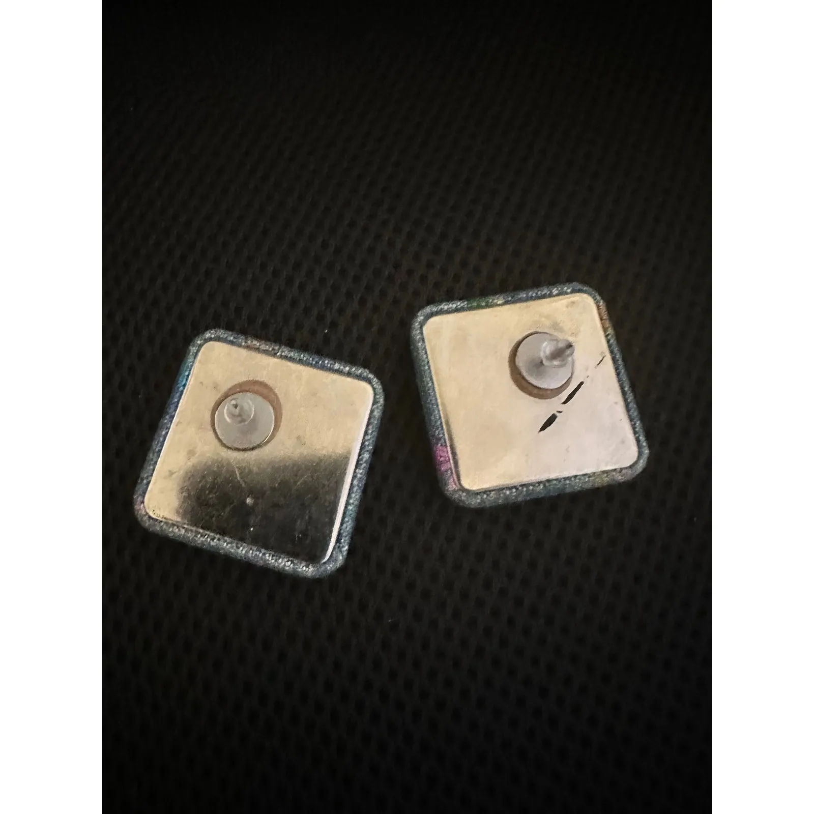 Square Blue Denim Iridescent Post‎ Earrings Statement Jewelry Fashion Accessory - Image 6