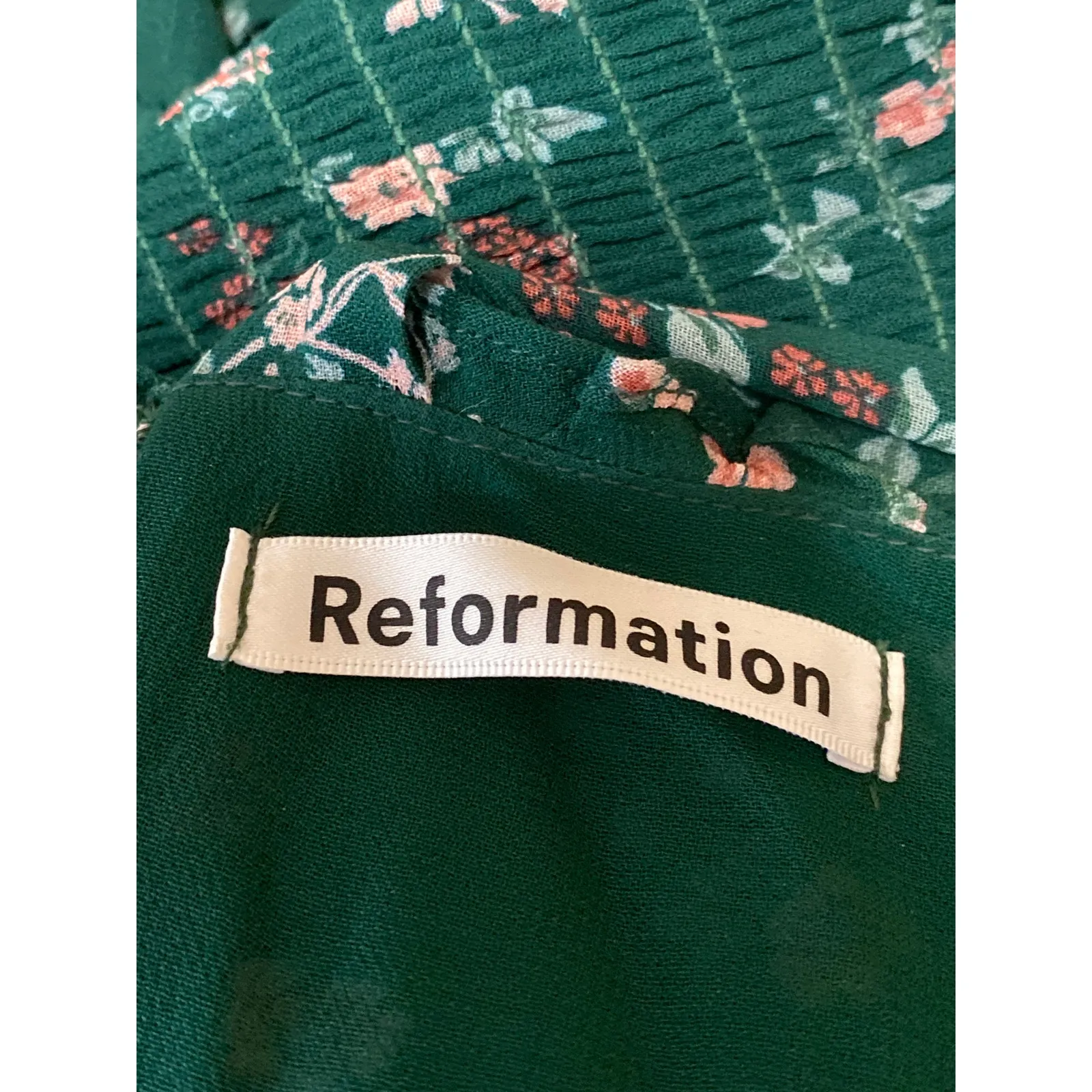 Reformation Nikita Green Floral Sleeveless Tie Strap Cami Midi A-Line Dress Sz 8 - Image 3