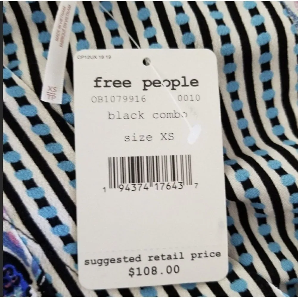 NEW Free People kimono crop top XSMALL Black pink blue - Image 11