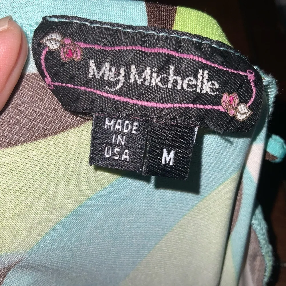 My Michelle Turquoise Lime & Brown Groovy Print Spaghetti Strap Summer Dress M - Image 10