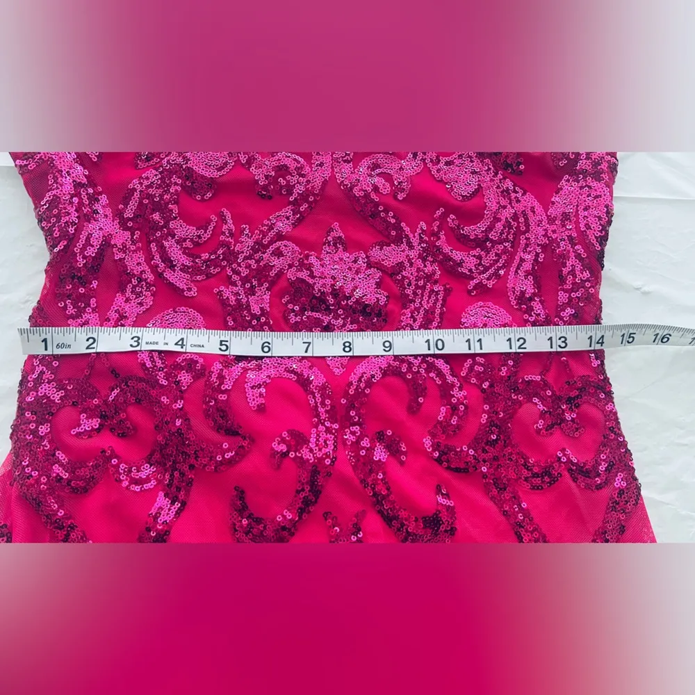 B Darlin Pink sequined Bodycon Dress with Spaghetti Straps for Prom - Image 8