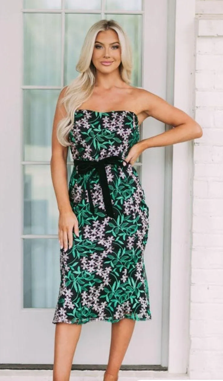 Floral Embroidered Strapless Midi Dress - Image 4