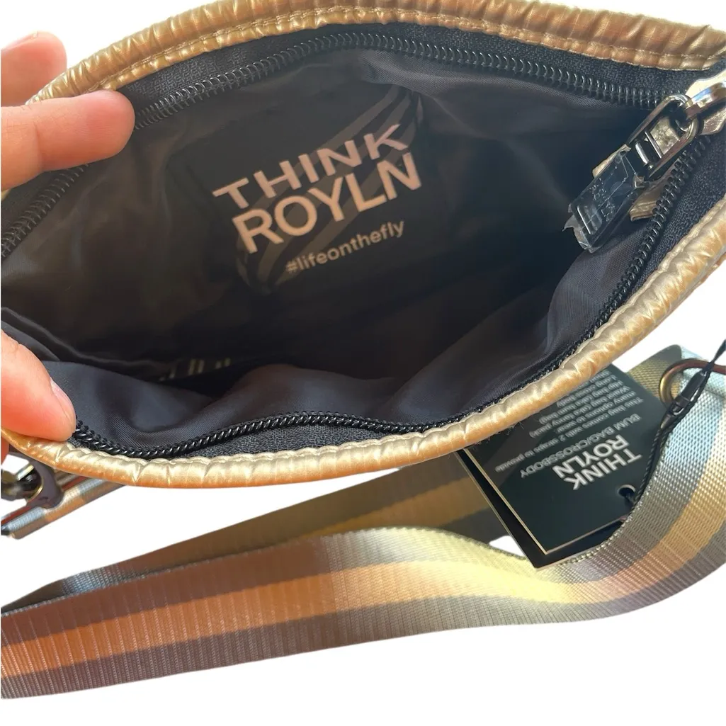 THINK ROYLN Dynasty Comvertible Tote Clutch Bag Nilon Gold And Black - Image 5