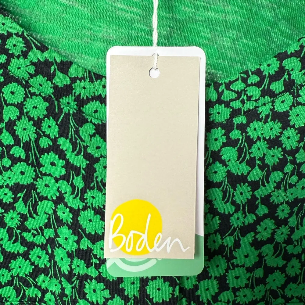 NWT Boden Button Front Jersey Mini Dress in Green Bee Tulip Sprig Size 8 Reg - Image 7