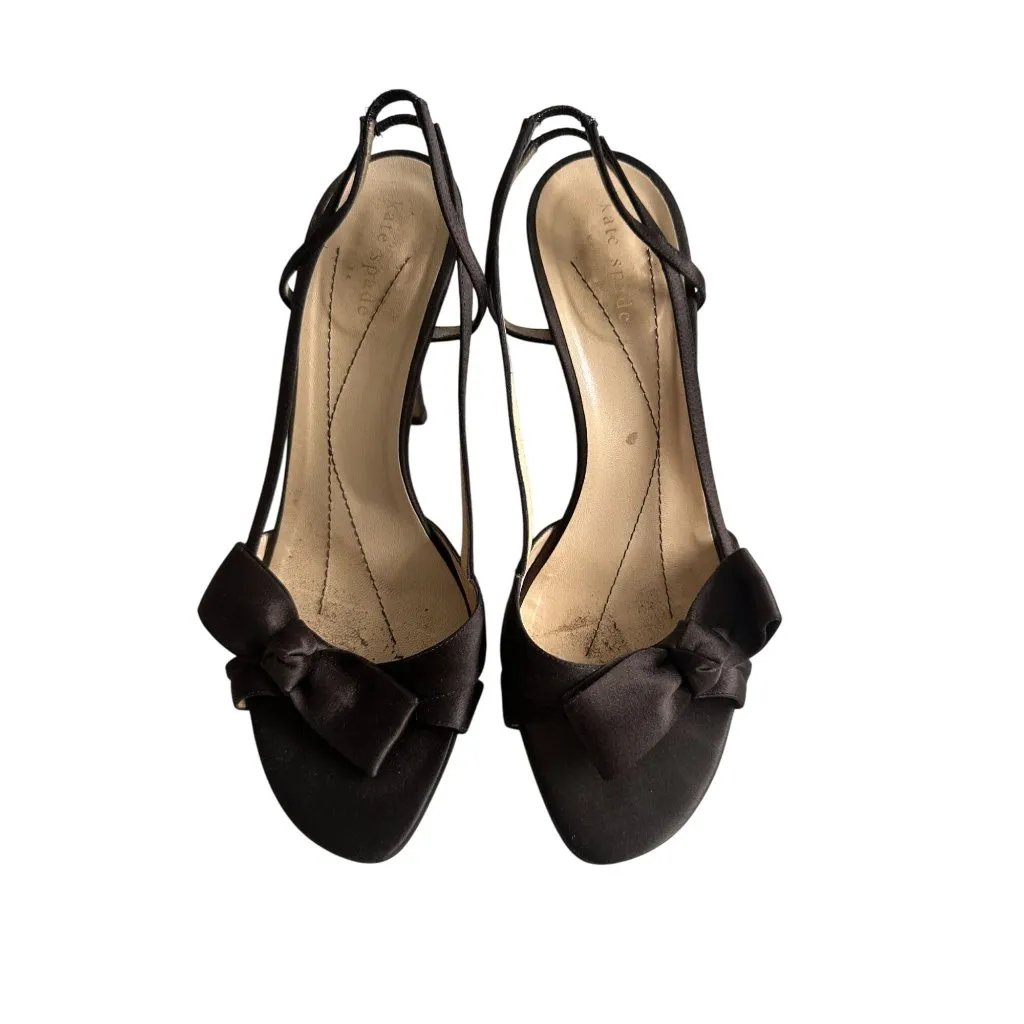 KATE SPADE Brown Satin Bow Sandals Heels Size 8 - Image 9