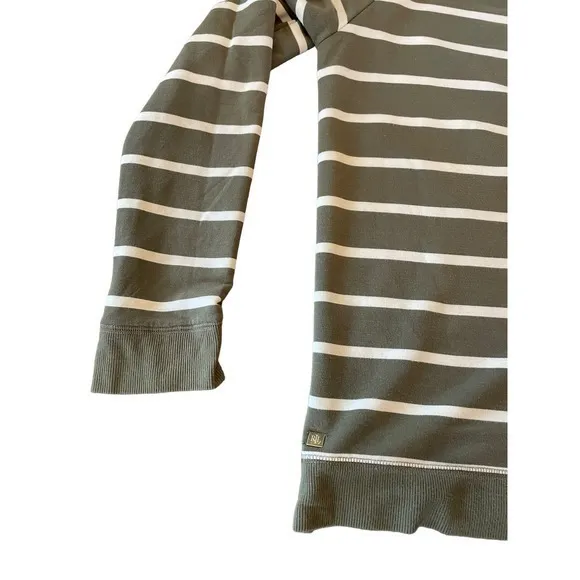 Ralph Lauren Women Medium Cold Shoulder Top Sage‎ Green & White Long Sleeve - Image 6