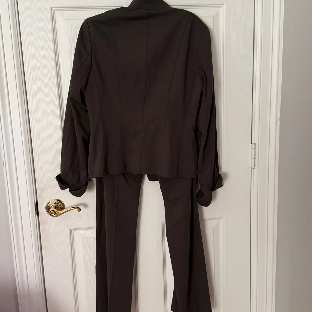 Elie Tahari Chocolate Brown suit, military style top fits like a M bottom L - Image 2