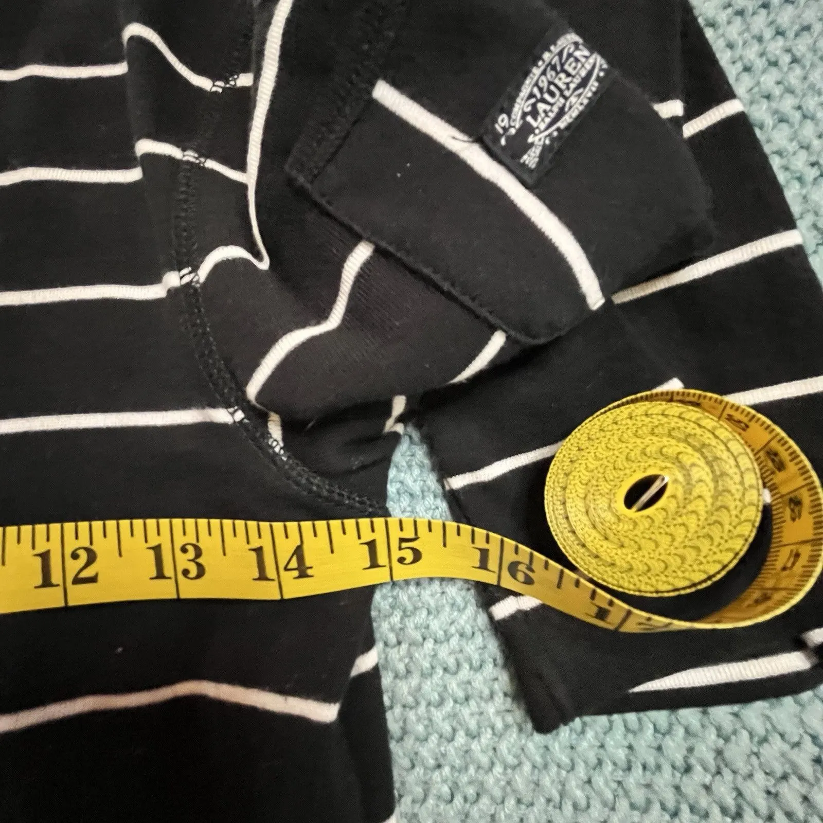 Lauren Ralph Lauren Striped Boatneck Top Womens Small Black & White 3/4 Sleeves - Image 3