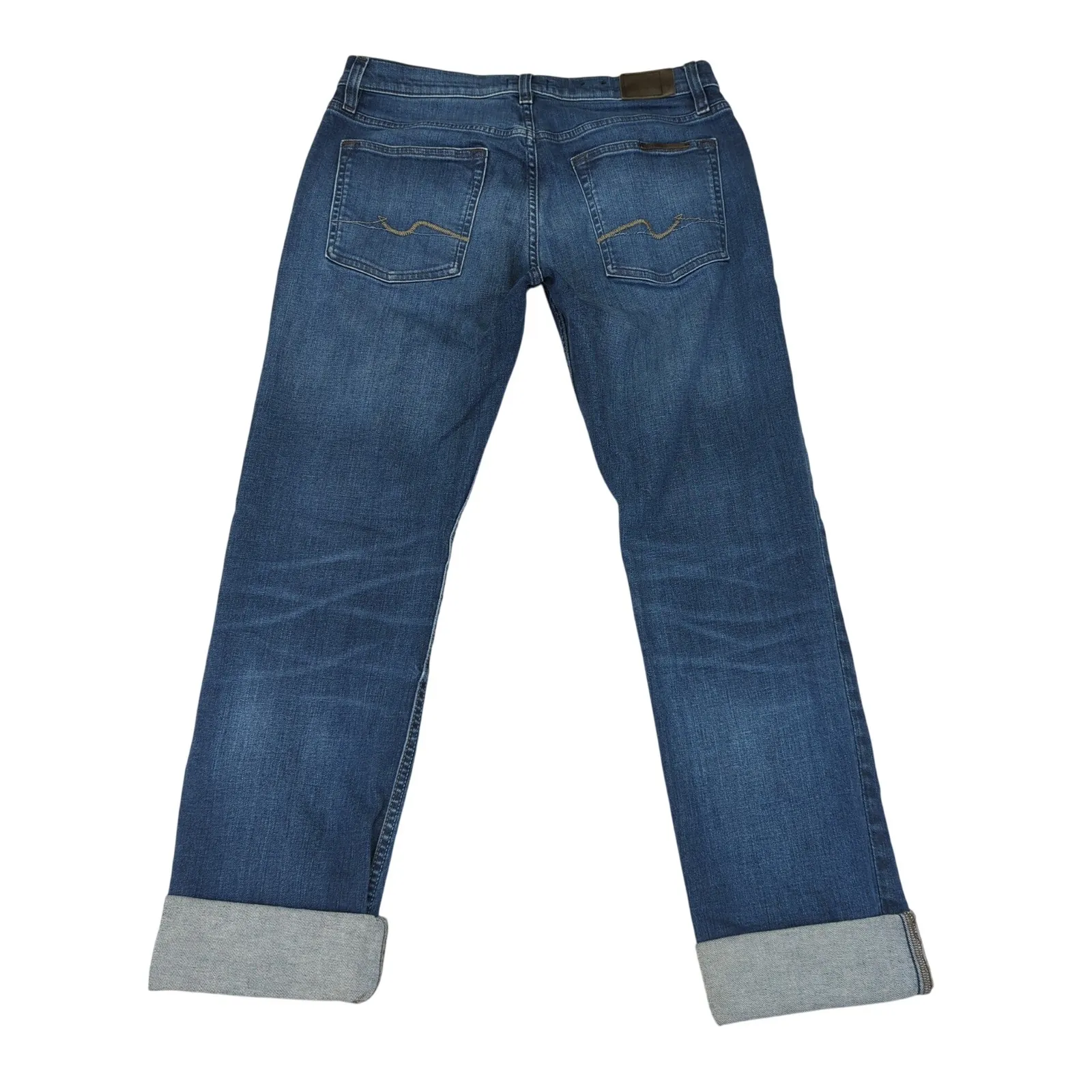 7 For All Mankind The Straight Leg Jeans Womens 32 Blue Denim‎ Cuffed Ankle - Image 2