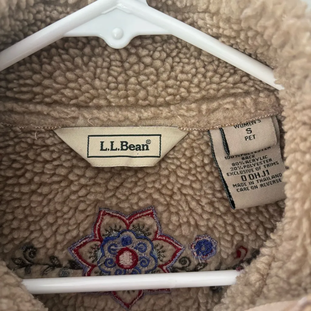 L.L. Bean Faux Suede Sherpa Vest Floral Embroidery Retro Vintage Lagenlook Y2K Tan Size undefined - Image 5