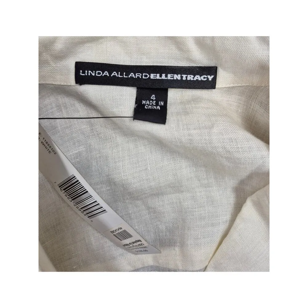 NWT Linda Allard Ellen Tracy 100% Linen Tunic/Dress Shirt White Sz 4 $195 - Image 4