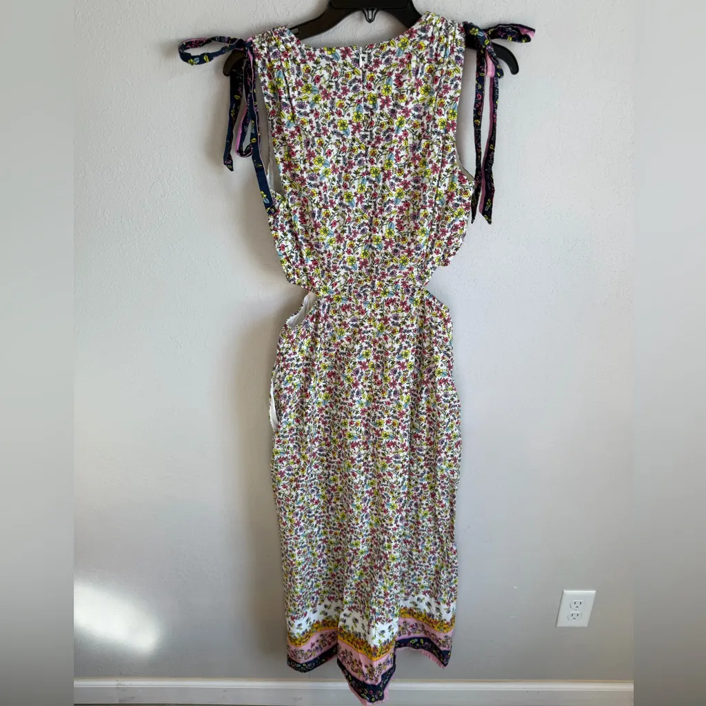 Lost + Wonder White Pink Floral Cut Out Side Tie Tank Sleeve Midi Dress Women S - Image 5