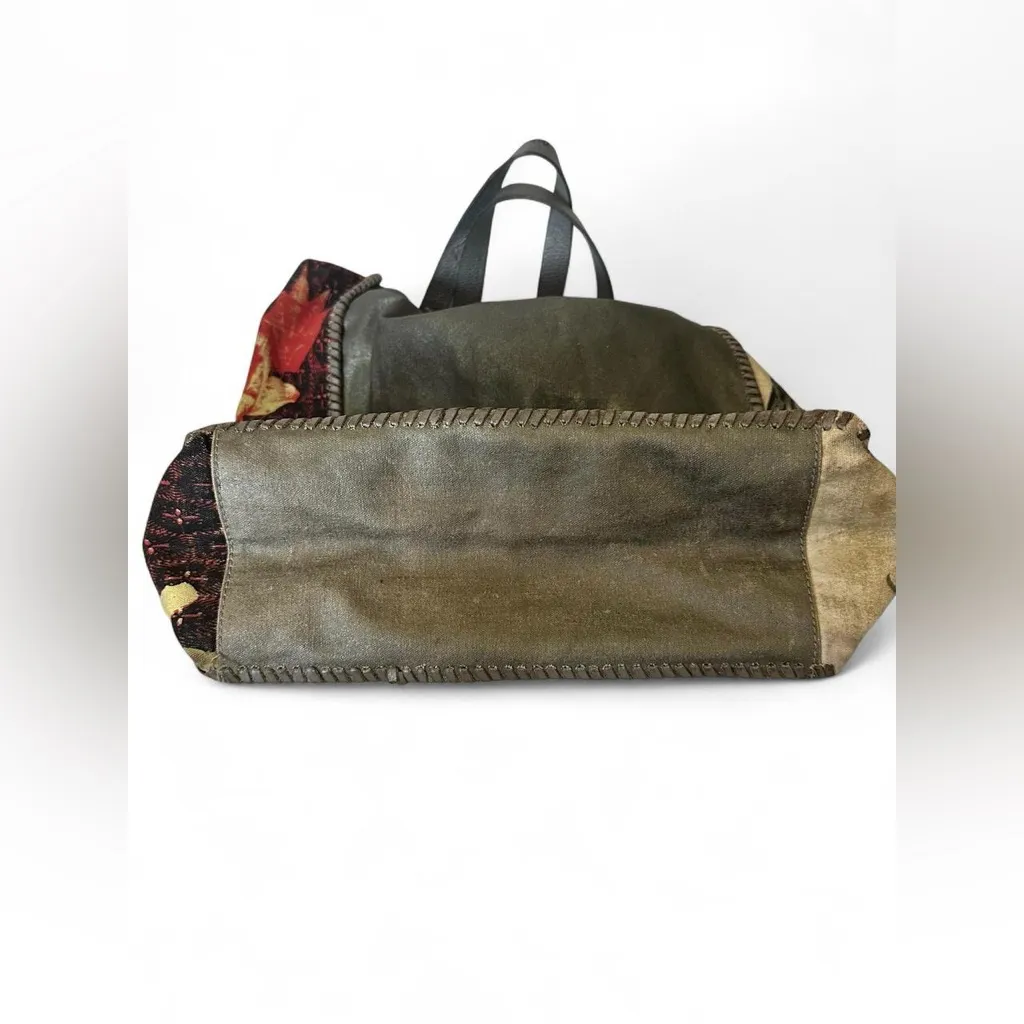 Anthropologie Jasper & Jeera Printed Canvas & Leather Tote Bag Blue - Image 3