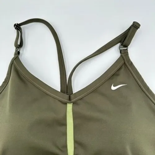 Nike Dri Fit‎ Sports Bra Size XL Olive Green Light Green Accents Strappy Back - Image 2