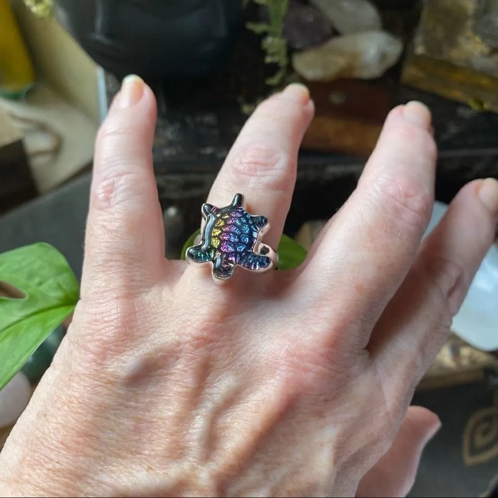 Turtle Dichroic Glass Sterling Silver Ring Size 8 Blue - Image 3