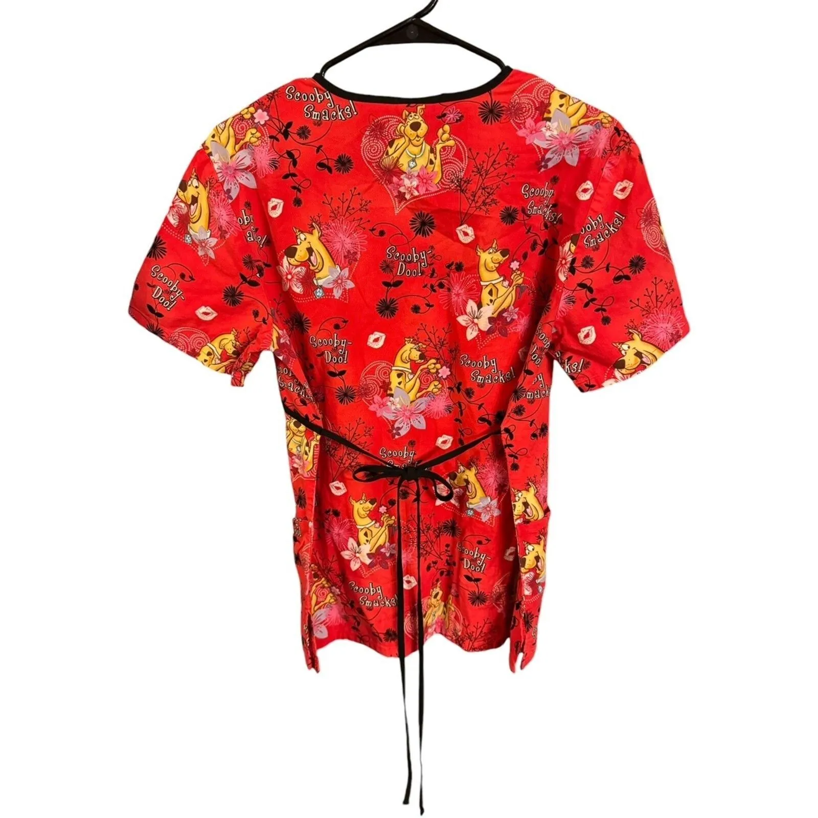Womens Scooby Doo Vneck Nurse Medial Vet Scrub Back Tie Size Small 6960C Red - Image 2