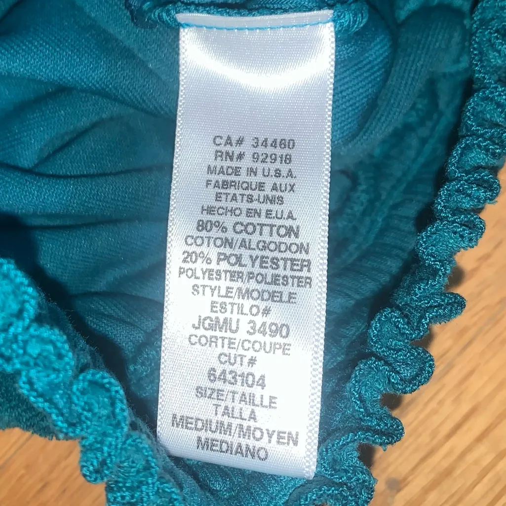 Juicy Couture Gela Pam Smocked Velour Puff Sleeve Blouse Teal Women's Medium - Image 8