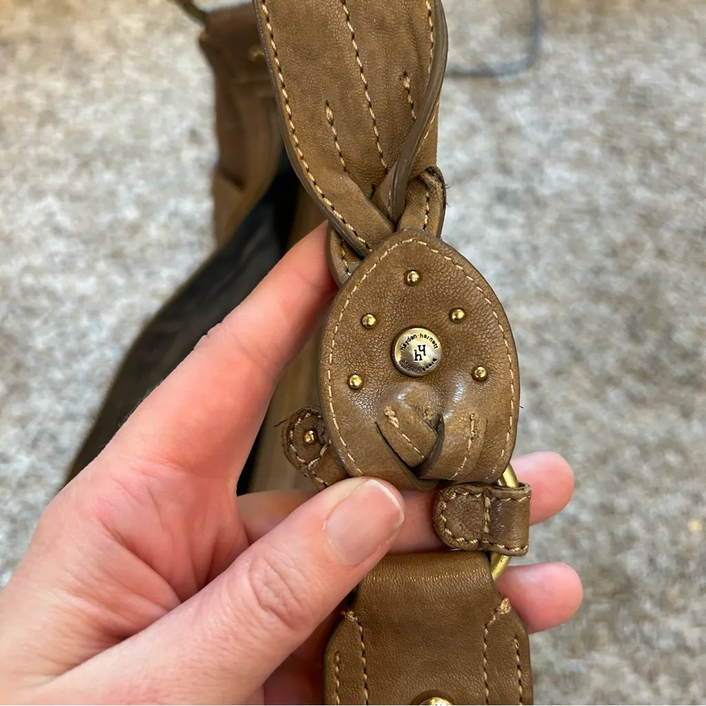 Hayden Harnett taupe gray brown lamb leather oversize crescent circle hobo vtg - Image 6