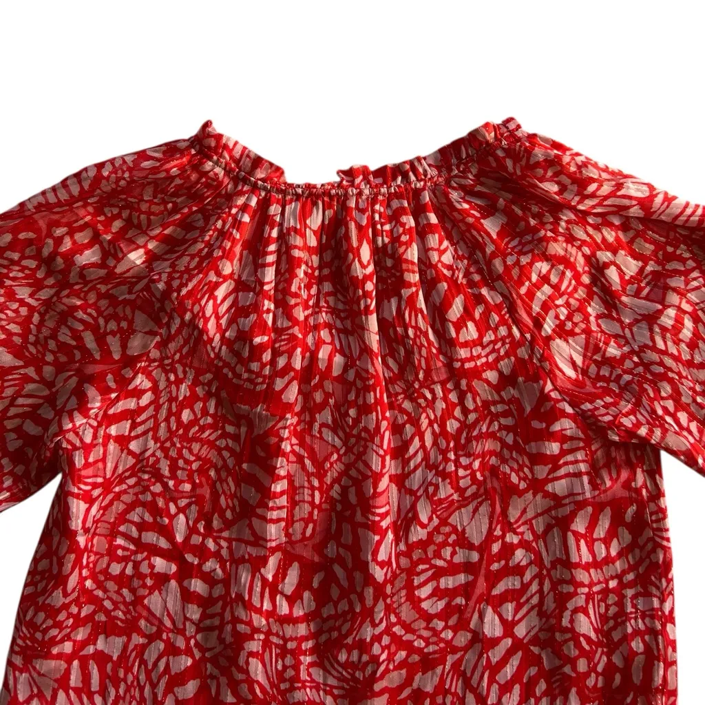 RAMY BROOK Altyn Butterfly Print Tiered Sleeve Blouse Red Metallic size XS - Image 14