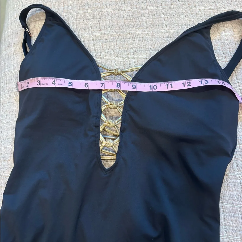 Bleu Rod Beattie Black One-Piece Swimsuit with Gold Accents size Medium - Image 7