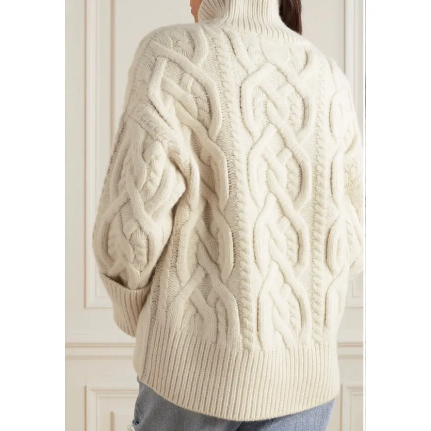 Citizens of Humanity Zola Cable-knit Cashmere Turtleneck Sweater in Ivory - Image 9